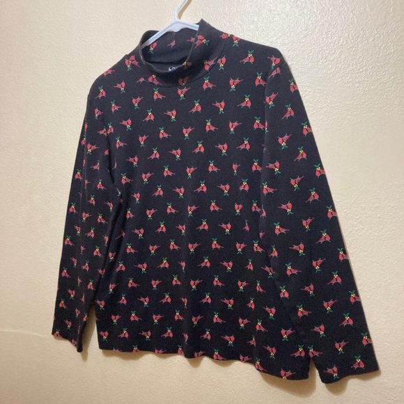 Croft & Barrow Womens Black All Over Red Cardinal Long Sleeve Mock Neck Shirt XL - Picture 1 of 3